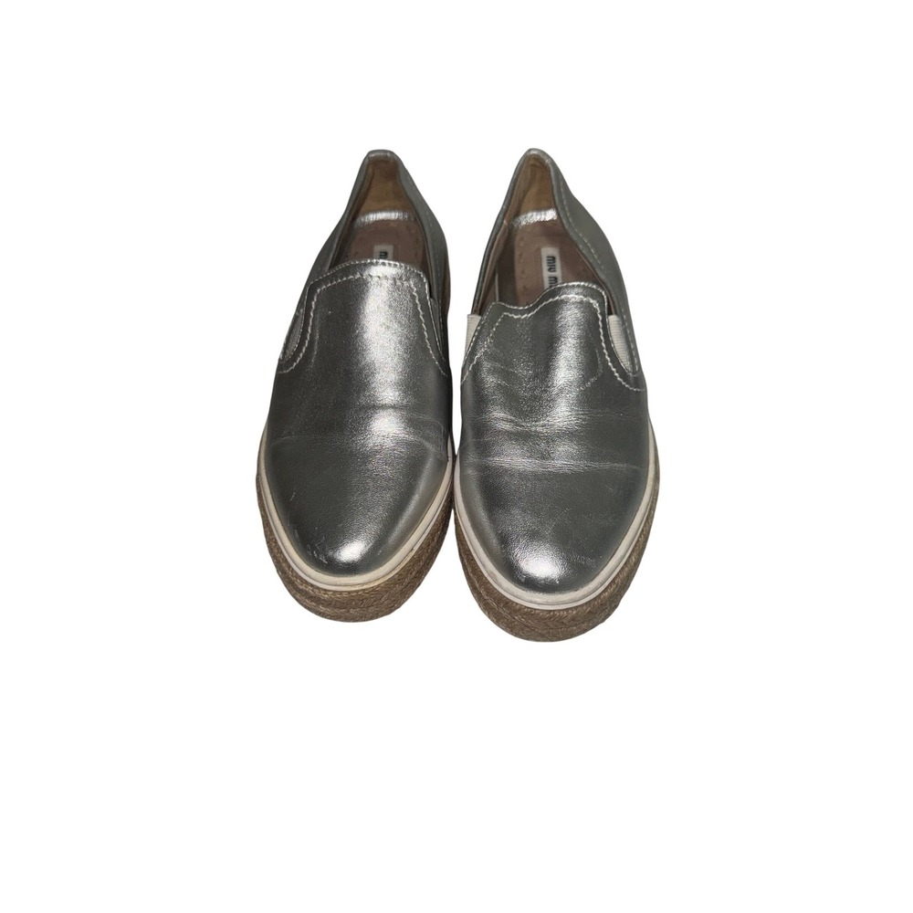 Miu Miu Metallic Silver Slip On Espadrille‎ Platform Sneakers Women's